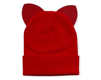 Cat Ears Mix and Match Ski Beanie Hats Halloween Costume Warm Skull Caps Fits Most Adults Children and Toddlers Variety Colors Red