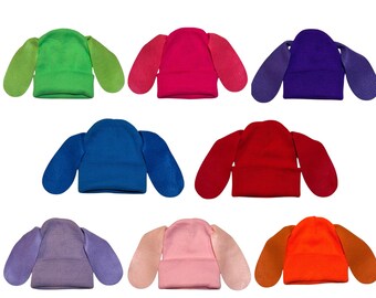 Beanie Hat with Ears Tutu or Tail Floppy Puppy Dog Ears kid child children adult costume colorful Pink Blue Yellow Purple Green Orange Red