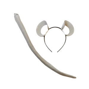 Mouse Rat Ears and tail set animal headband birthday party favor children kid adult baby child oposum bear Halloween Costume grey gray white