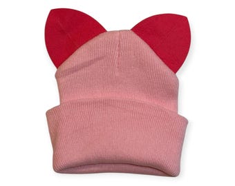 Cat Ears Mix and Match Ski Beanie Hats Halloween Costume Warm Skull Caps Fits Most Adults Children and Toddlers Variety Colors Pink