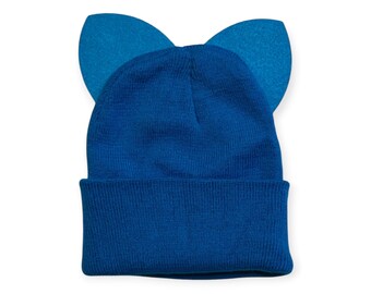 Cat Ears Mix and Match Ski Beanie Hats Halloween Costume Warm Skull Caps Fits Most Adults Children and Toddlers Variety Colors Blue
