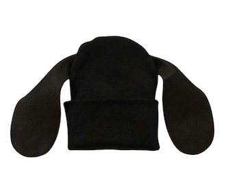 Black Puppy Dog Ears Warm Beanie Hat birthday party favors Halloween costume adult child toddler baby long floppy black hound Bassett