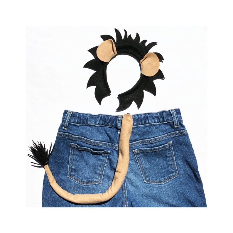 Black Lion mane and Ears and tail set Jungle safari zoo animal headband birthday party favor children kid adult baby child Halloween Costume