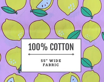 55 po. 100 % coton, largeur, jaune citron, fond rose vendu au mètre prédécoupé couture Quilting Textile pour vêtements