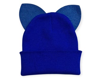 Cat Ears Mix and Match Ski Beanie Hats Halloween Costume Warm Skull Caps Fits Most Adults Children and Toddlers Variety Colors Blue