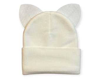 Cat Ears Mix and Match Ski Beanie Hats Halloween Costume Warm Skull Caps Fits Most Adults Children and Toddlers Variety Colors White