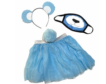Light Blue Headband Tutu Tail Face Mask Bear Ears birthday party favors womens womans girl costume care colorful baby babies kid child adult