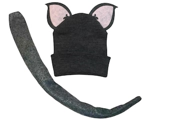 Cat and or Mouse Ears & Tail headband or beanie hat Halloween costume or birthday party favors fits children and adults