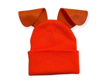 Puppy Dog Ears Mix and Match Beanie Hat Halloween Costume Fits Most Adults and Kids Variety Colors Warm Ski Skull Cap Bendable Ears Orange