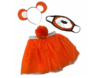 Orange Headband Tutu Tail Face Mask Bear Ears birthday party favors womens womans girls costume care colorful baby babies kid child adult