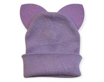Cat Ears Mix and Match Ski Beanie Hats Halloween Costume Warm Skull Caps Fits Most Adults Children and Toddlers Variety Colors Light Purple