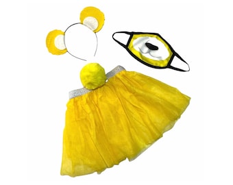 Yellow Headband Tutu Tail Face Mask Bear Ears birthday party favors womens womans girls costume care colorful baby babies kid child adult