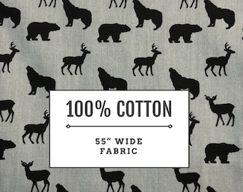 Tecido 100% algodão de 55” de largura, cinza, Woodland, vendido por metro, Fat Quarter ou kit de máscara facial faça você mesmo, enviado no mesmo dia ou no próximo dia útil