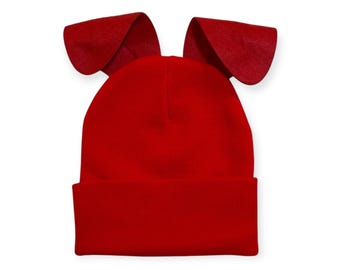 Puppy Dog Ears Mix and Match Beanie Hat Halloween Costume Fits Most Adults and Kids Variety Colors Warm Ski Skull Cap Bendable Ears Red