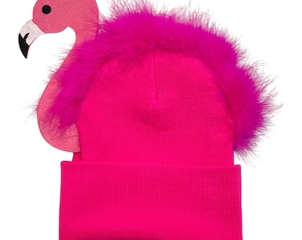Pink Flamingo beanie hat Halloween Costume or birthday party favor Fits Adults and Children
