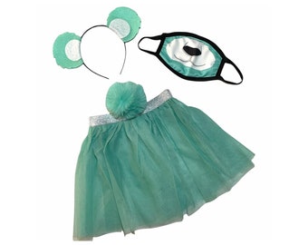 Mint Green Headband Tutu Tail Face Mask Bear Ears birthday party favors womens womans girl costume care colorful baby babies kid child adult