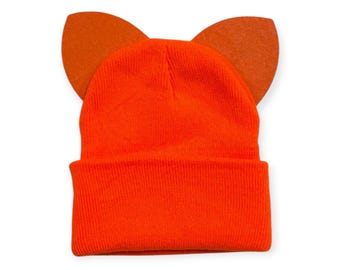 Cat Ears Mix and Match Ski Beanie Hats Halloween Costume Warm Skull Caps Fits Most Adults Children and Toddlers Variety Colors Orange