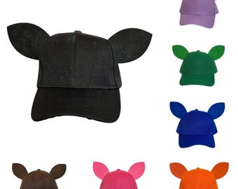 Mix en match baseballpetten met koeienoren voor Halloween, geschikt voor volwassenen en kinderen. Verkrijgbaar in diverse kleuren: blauw, rood, roze, zwart, oranje, paars en groen.