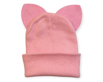 Cat Ears Mix and Match Ski Beanie Hats Halloween Costume Warm Skull Caps Fits Most Adults Children and Toddlers Variety Colors Light Pink