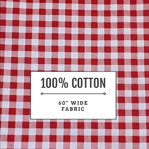60” Width 100% Cotton Fabric Sold by the Yard Red and White Plaid Checkered Picnic Blanket Gingham Sewing Clothing Sheets Curtain Quilting