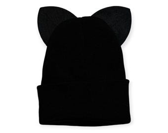 Cat Ears Mix and Match Ski Beanie Hats Halloween Costume Warm Skull Caps Fits Most Adults Children and Toddlers Variety Colors Black