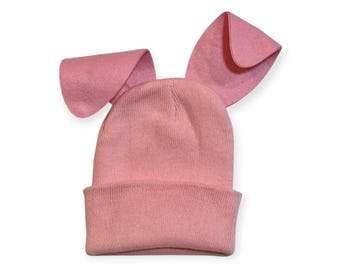 Puppy Dog Ears Mix and Match Beanie Hat Halloween Costume Fits Most Adults and Kids Variety Colors Warm Ski Skull Cap Bendable Ears Pink