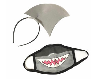 Animal Face Mask Nose and Mouth and Ears Clothe Facemask with nose wire filter pocket Shark Christmas stocking stuffer white elephant gift