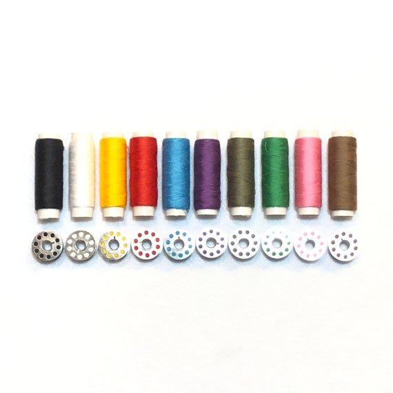 Set of 10 Colorful Spools and Matching Bobbins Polyester High Tenacity  Thread for Sewing Machine All Purpose Christmas Gift Stocking Stuffer 