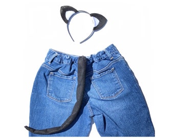 Black and white Kitty cat ears headband and tail set birthday party Halloween favors theme kitten kid children child adult baby babies