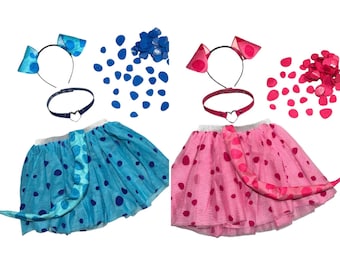 Blue or Pink spot Puppy Dog Ears headband, tail, tutu, collar, or iron on spots costume baby toddler adult child Halloween Costume