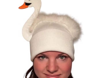 White Swan Bird headband or beanie hat Halloween Costume or birthday party favor Fits Adults and Children
