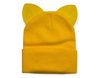 Cat Ears Mix and Match Ski Beanie Hats Halloween Costume Warm Skull Caps Fits Most Adults Children and Toddlers Variety Colors Yellow