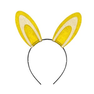 Puede incluir: Una diadema con orejas de conejo amarillas y blancas brillantes. Las orejas son amarillas con una secci&oacute;n interior blanca y est&aacute;n unidas a una diadema de pl&aacute;stico negro. Ideal para Pascua o disfraces.