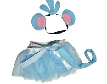 Headband Tutu Tail Monkey Ape Gorilla Theme Ears birthday party favor adult baby kid child children Halloween costume Light Blue and Pink