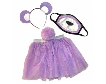 Light Purple Headband Tutu Tail FaceMask Bear Ears birthday party favors womens woman girl costume care colorful baby babies kid child adult