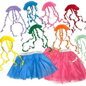Headband Tutu Jellyfish Theme Ears birthday party favor baby kid child children costume colorful Pink Blue Yellow Purple Green
