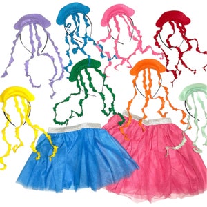 Haarband Tutu Qualle Thema Ohren Geburtstag Mitbringsel Baby Kind Kind Kinder Kostüm bunt Pink Blau Gelb Lila Grün