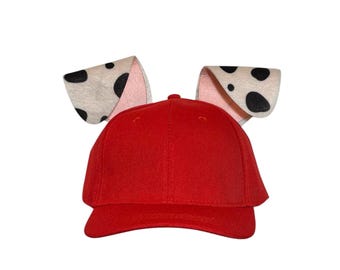 Dalmatian Dog Ears on Red Baseball Cap Hat Tail Tutu Iron On Spots Collar Dalmation Puppy Halloween costume adult child Birthday Party Favor