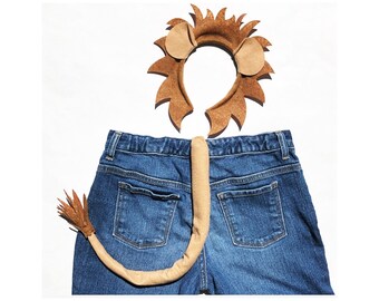 Lion Ears and tail set Jungle safari zoo animal headband birthday party favor children kid adult baby child cosplay wild Halloween Costume