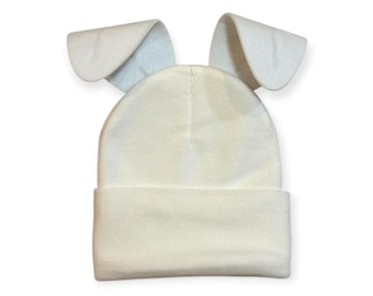 Puppy Dog Ears Mix and Match Beanie Hat Halloween Costume Fits Most Adults and Kids Variety Colors Warm Ski Skull Cap Bendable Ears White