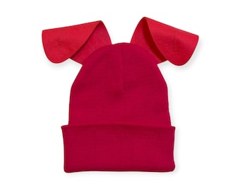 Puppy Dog Ears Mix and Match Beanie Hat Halloween Costume Fits Most Adults and Kids Variety Colors Warm Ski Skull Cap Bendable Ears Hot Pink