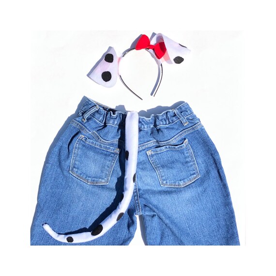 Red Bow On Dalmatian Ears Headband And Tail Set Birthday Party Favors Dalmation Puppy Dog Black Spots Costume Baby Children