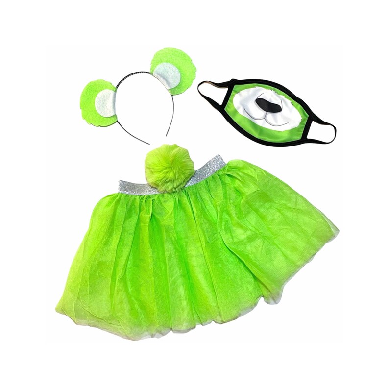 Lime Green Headband Tutu Tail Face Mask Bear Ears birthday party favors womens womans girl costume care colorful baby babies kid child adult image 1