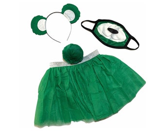 Kelly Green Headband Tutu Tail Face Mask Bear Ears birthday party favors women womans girl costume care colorful baby babies kid child adult