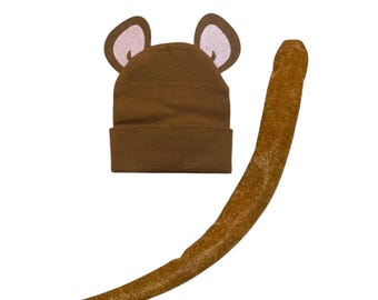 Mouse and or Cat Ears & Tail Headband or Beanie Hat Halloween costume or birthday party favors fits children and adults