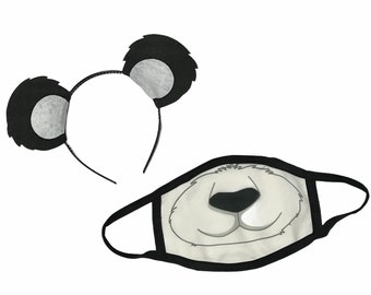 Animal Face Mask Nose and Mouth and Ears Clothe Facemask with nose wire and filter pocket Panda Halloween costume boy girl stocking stuffer