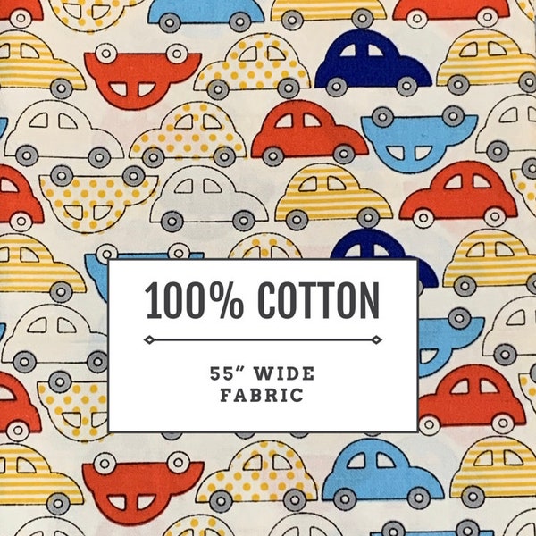 55” Width 100% Cotton Fabric Car Automobile Bug Sold by the Yard or 5 continuous yards Shipped Same or Next Business Day