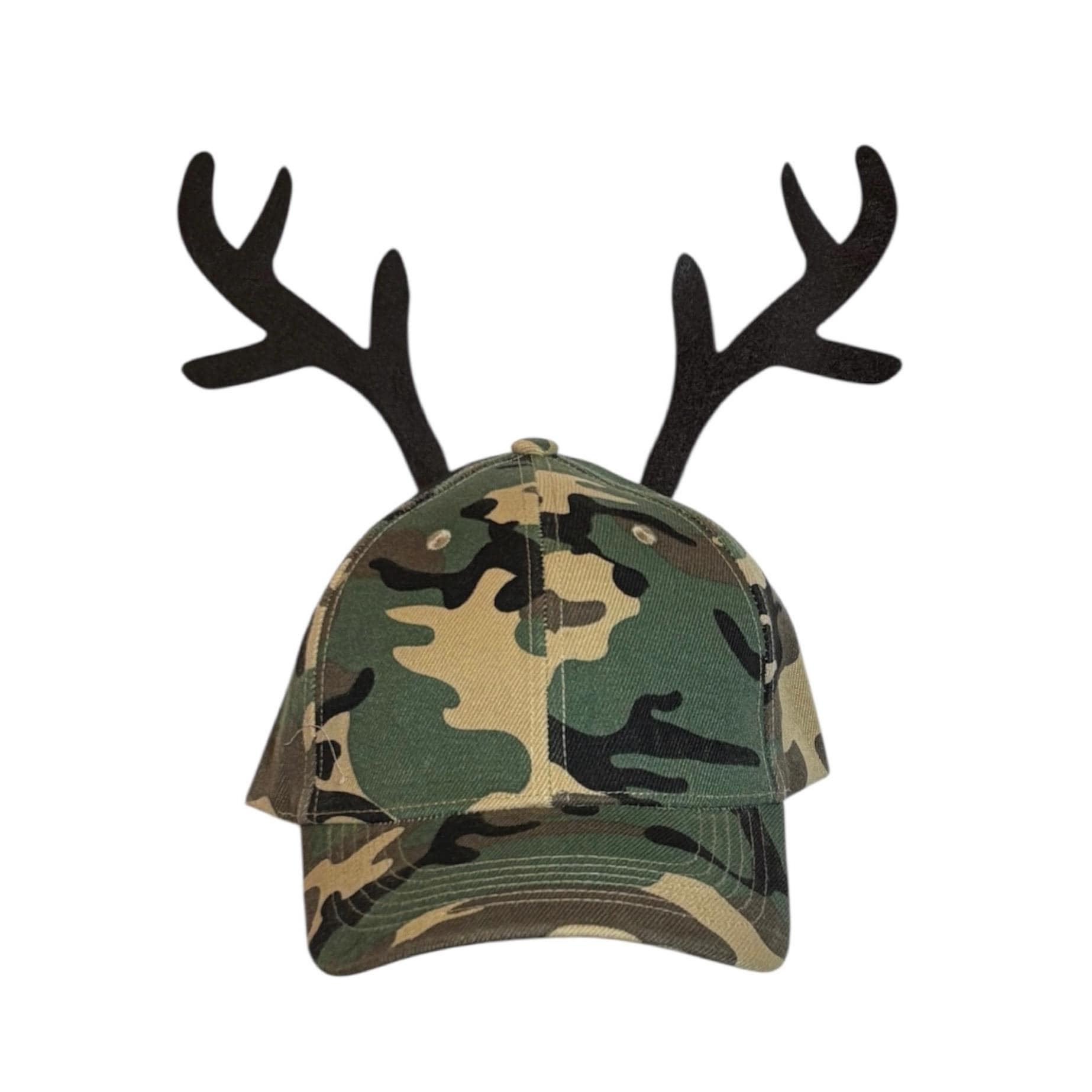 Dark Brown Deer Antlers Hat Hunter Halloween costume Woodland party adult teen big kid Elk Horns Ears Baseball Cap Camo Camouflage Hunting