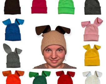 Puppy Dog Ears Mix and Match Beanie Hat Halloween Costume Fits Most Adults and Kids Variety Colors Warm Ski Skull Cap Bendable Ears