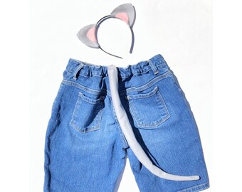 Grey and pink Kitty cat ears headband and Tail set birthday party Halloween favors theme kitten kid children child adult baby babies